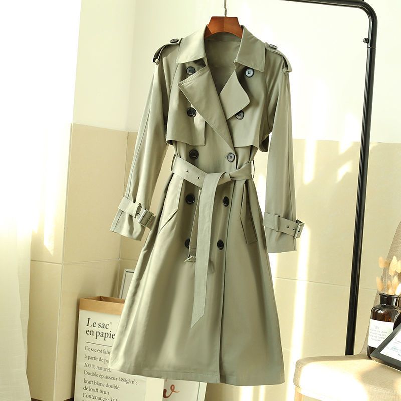 Korean Style Loose A Line Women's Elegant Trench Coat Double-Breasted Belted Ladies Cloak Windbreaker Spring Fall Outerwear Grey