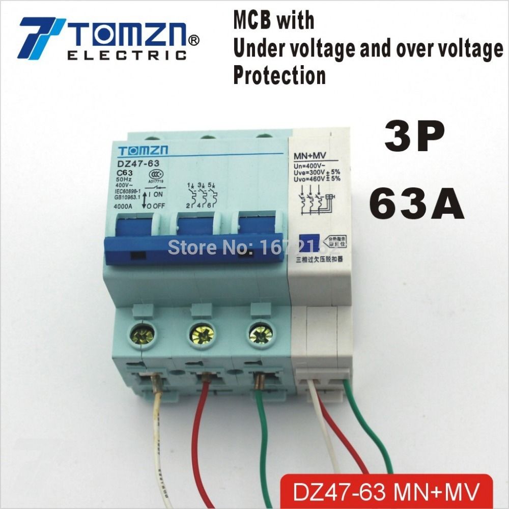3P 63A 400V~ 50HZ 60HZ MCB With Over Voltage And Under