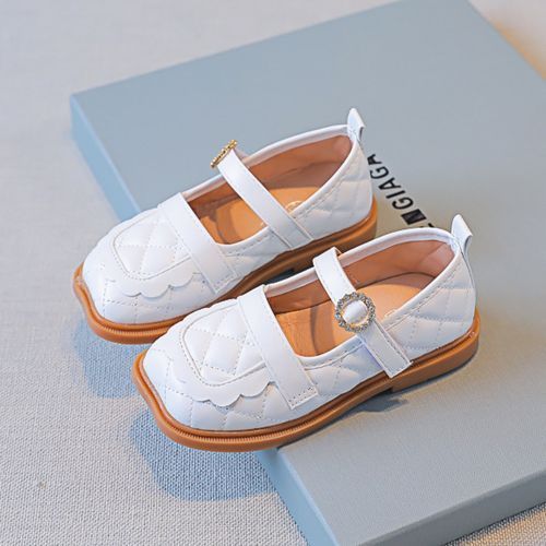 Baby Girl Leather Soft Sole Lace Rhinestone Buckle Princess Dance Shoes White