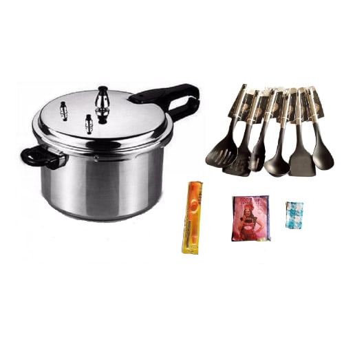 Pressure Cooker+Non Stick Cooking Spoon Set+Apron+Napkin & Gas Lighter