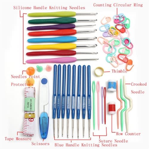 Crochet Hooks With Knitting Needle Plastic Handle Kit