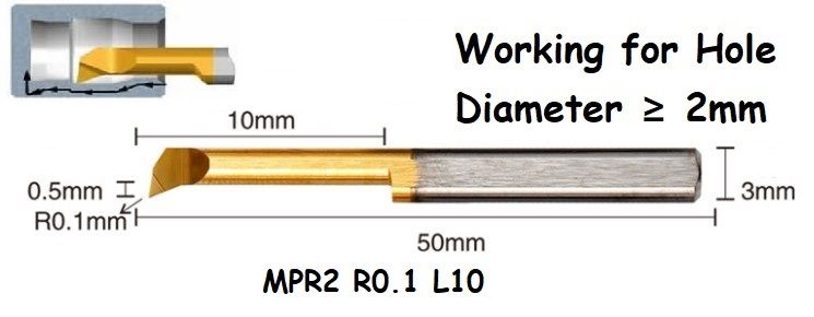 MPR2 R0.1 L10 Lathe Turning Tool Tiny Boring Bar