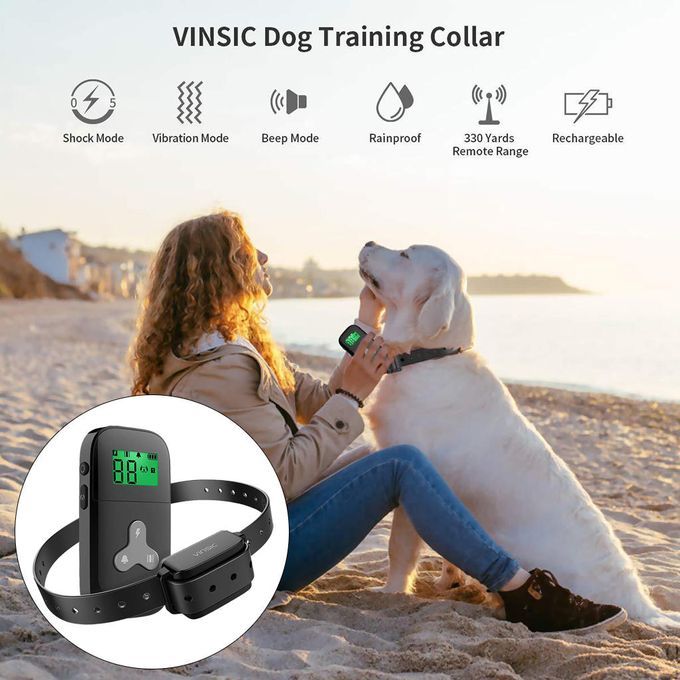 Dog Electric Shock Training Collar Anti  Rechargeable LCD Black