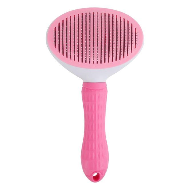 Cats Dog Slicker Grooming Brush Self Cleaning Button Shedding Pink