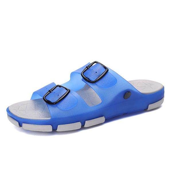 Fashion Big Size Double Buckle Match Slippers Comfortable Slip On Sandals Men's Sky Blue {43}