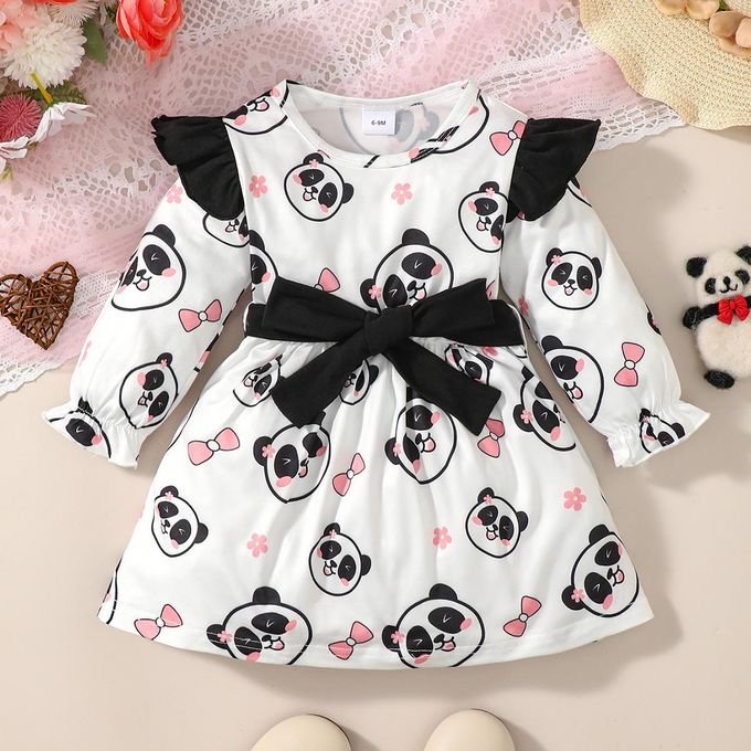 Catpapa 0-3Years NewbornToddler KidsBaby Girl Panda Dress Long Sleeve Clothes