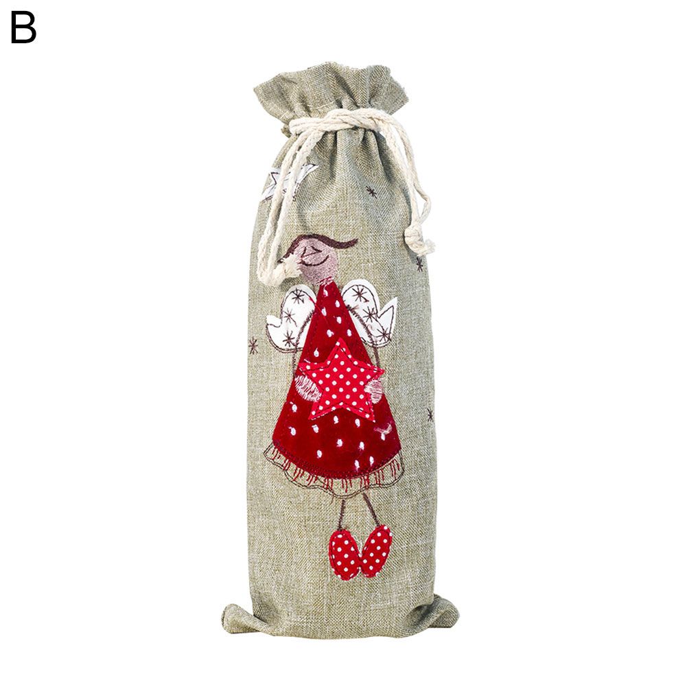 Xmas Santa Angel Drawstring Wine Bottle Cover Champagne Bag-