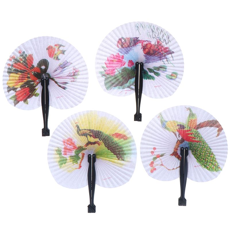 Gift Hand Fan Female Decorative Folding Party Decor Pocket Paper Fan Handheld Round Chinese Fan Chic Printed Circle