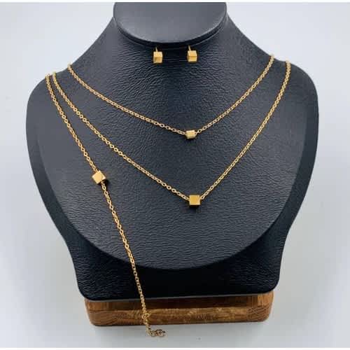 Stainless Steel Boh Style Square Layered Necklace