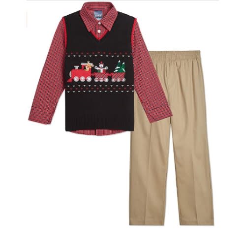 Boys' 3-piece Holiday Sweater Vest Pants Set