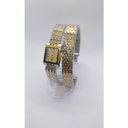 2 In 1 Two Tone Sleek Wrist Watch And Bracelet Set- Goldsilver