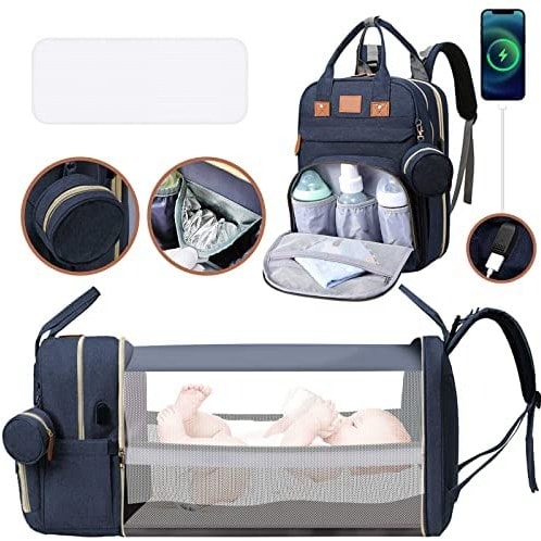 7 In 1 Mobile Baby Bed And Diaper Bag With Mosquito Net And Sun Shield