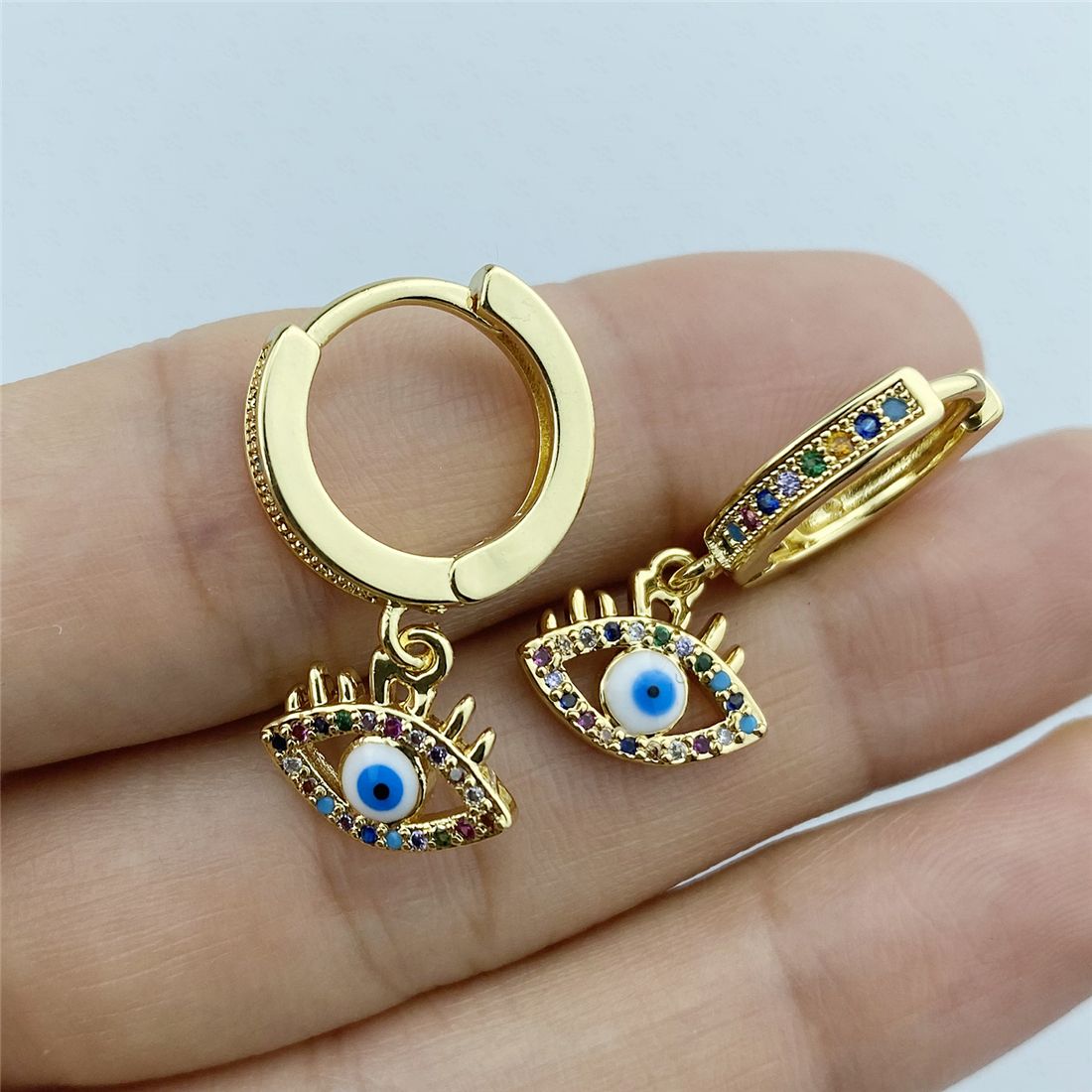 Gold Color Blue Evil Eye Hoop Earrings Top Quality AAA Zircon Eye