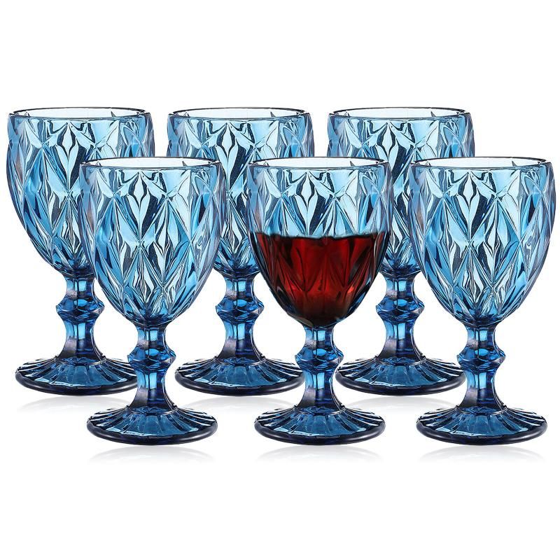 6pcs Glass Goblet Vintage Stemware Wine Cup (Blue)