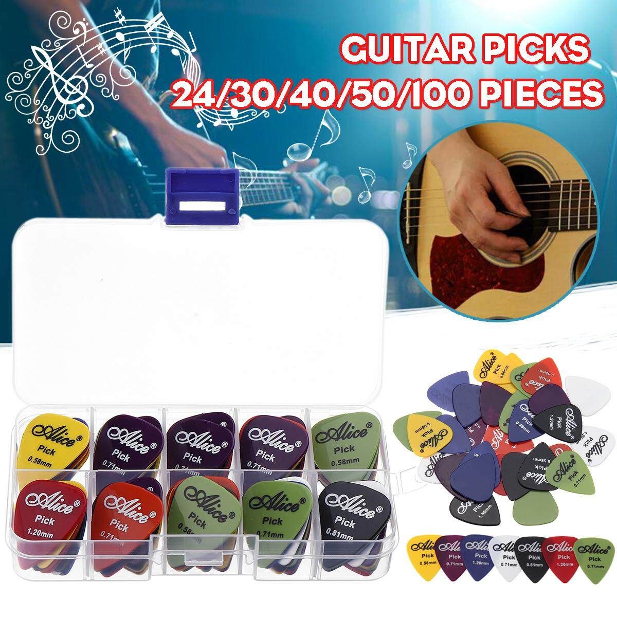30pcs Guitar Picks With Storage Box Acoustic Electric Guitar Accessories Musical Instrument 0.58-1.5mm Red