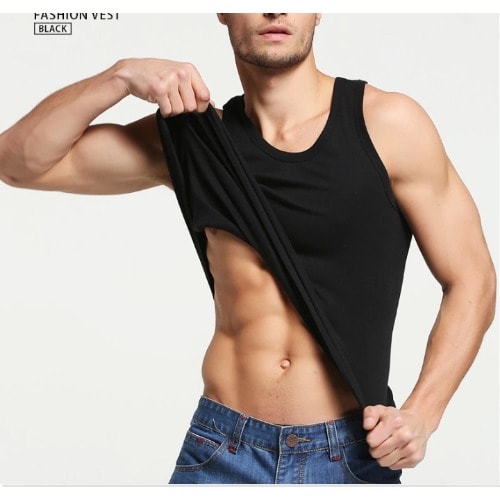 3 In 1 100% Cotton Men's Singlet - Black