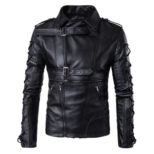 Leather Jackets Men Drawstrings Motorcycle Jackets