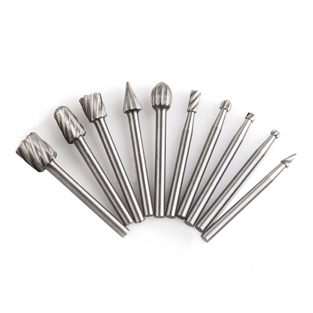 10Pcs Tungsten Carbide Burr Bits Set 1/8'' Shank Cutting Carving Routing Bur for Rotary Tool