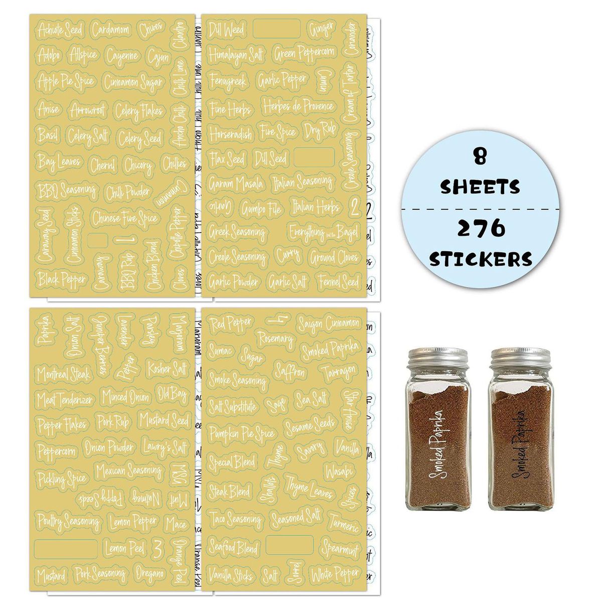 Waterproof Spice Labels Stickers Black White Letter Decals