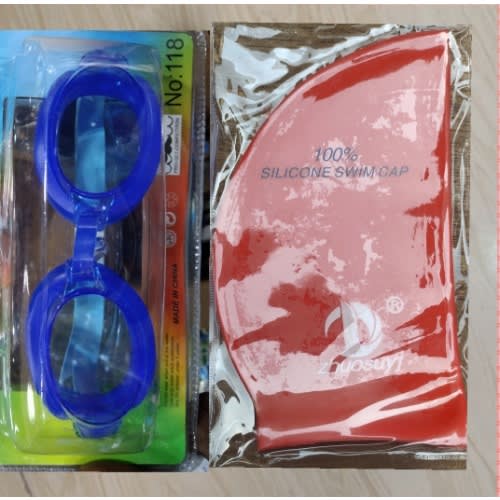 Blue Swimming Google And Cap