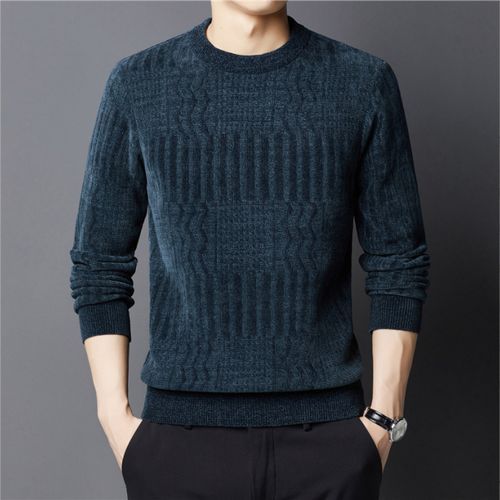 Men's Round Neck Casual Jacquard Bottomed Sweater.