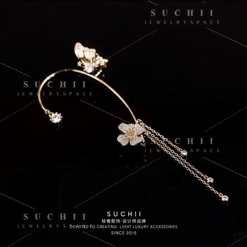 Super Flash Butterfly Flower Ladies Without Ear Holes Tassel Earrings