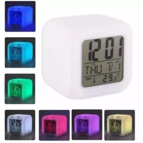 Color Change Cube Shaped Digital Alarm Clock - 7''