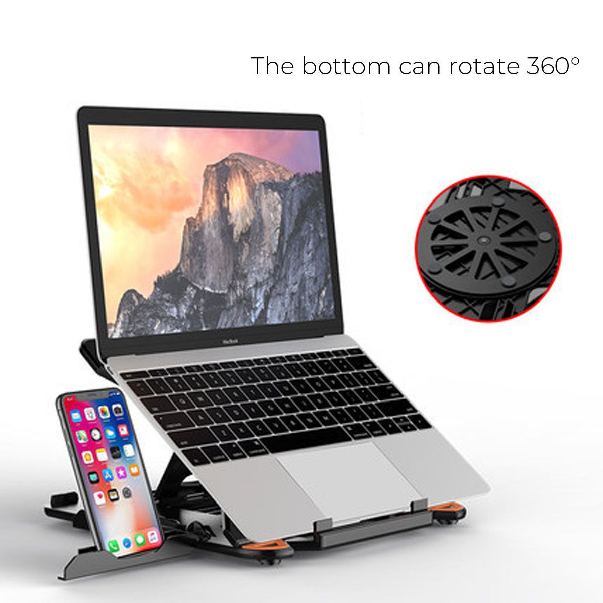 360&deg; Rotating 20KG Bearing Foldable Laptop Stand Non-slip Tablets Bracket Portable Phone Holder Black