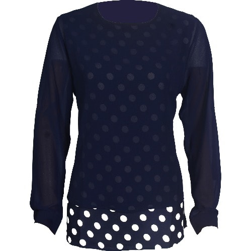 Polka Dot Double Layered Blouse - Navy Blue And White