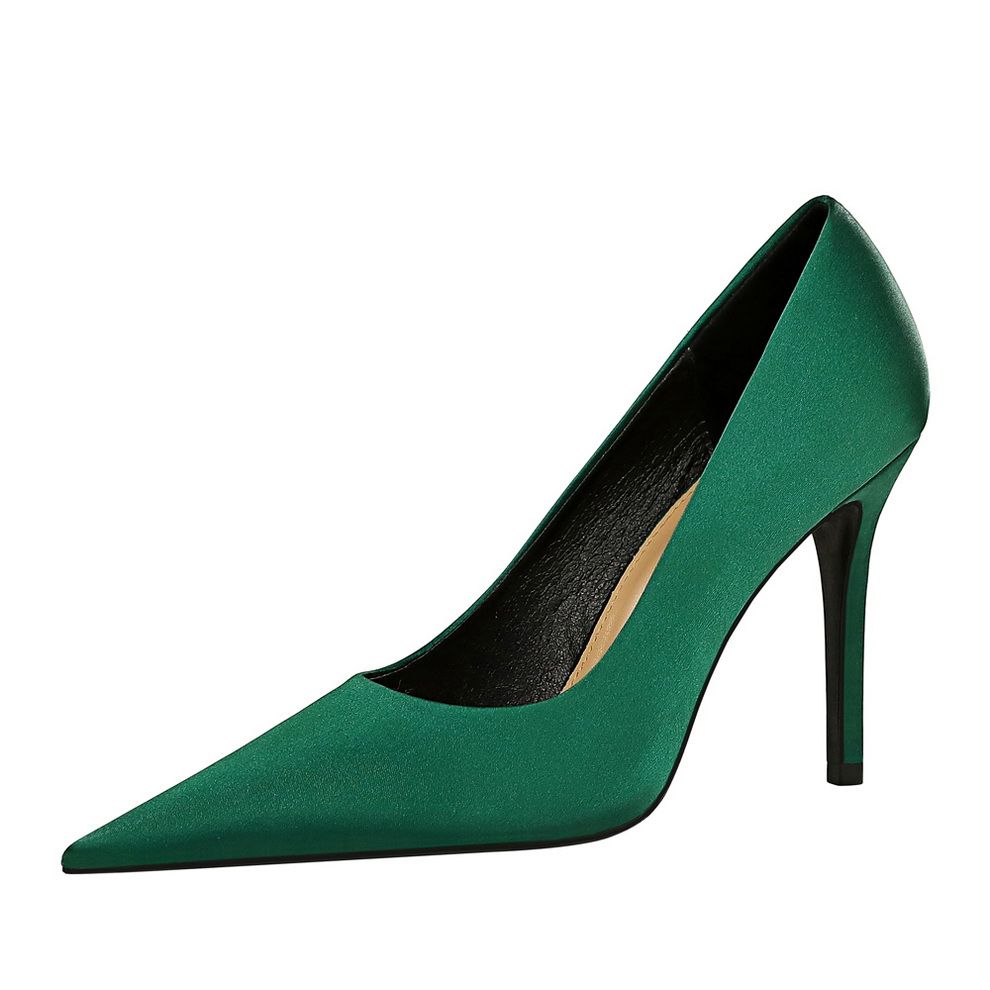 Satin Heels Woman Pumps Wedding Shoes Ladies High Heels Shoes Plus Size 43 Green