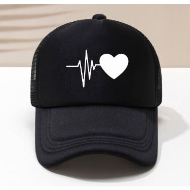 Love Heartbeat Truckers Hatfacecap - Black