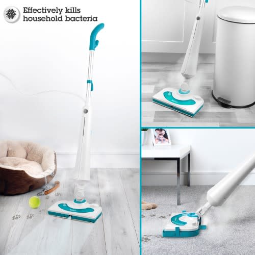 Rectangular Detergent Steam Cleaner With 350ml Water Tank Capacity - White/turquoise