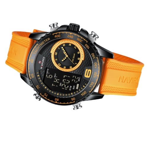 Rubber Strap Water Resistance Mens Wrist Watch - Yellow