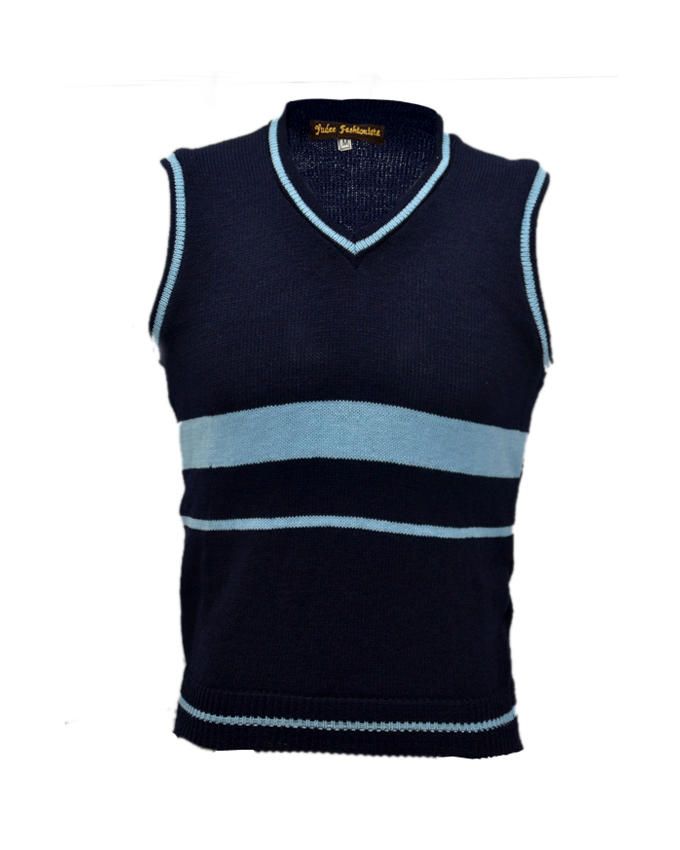 V-Neck-line Sleevless Pullovers-Blue