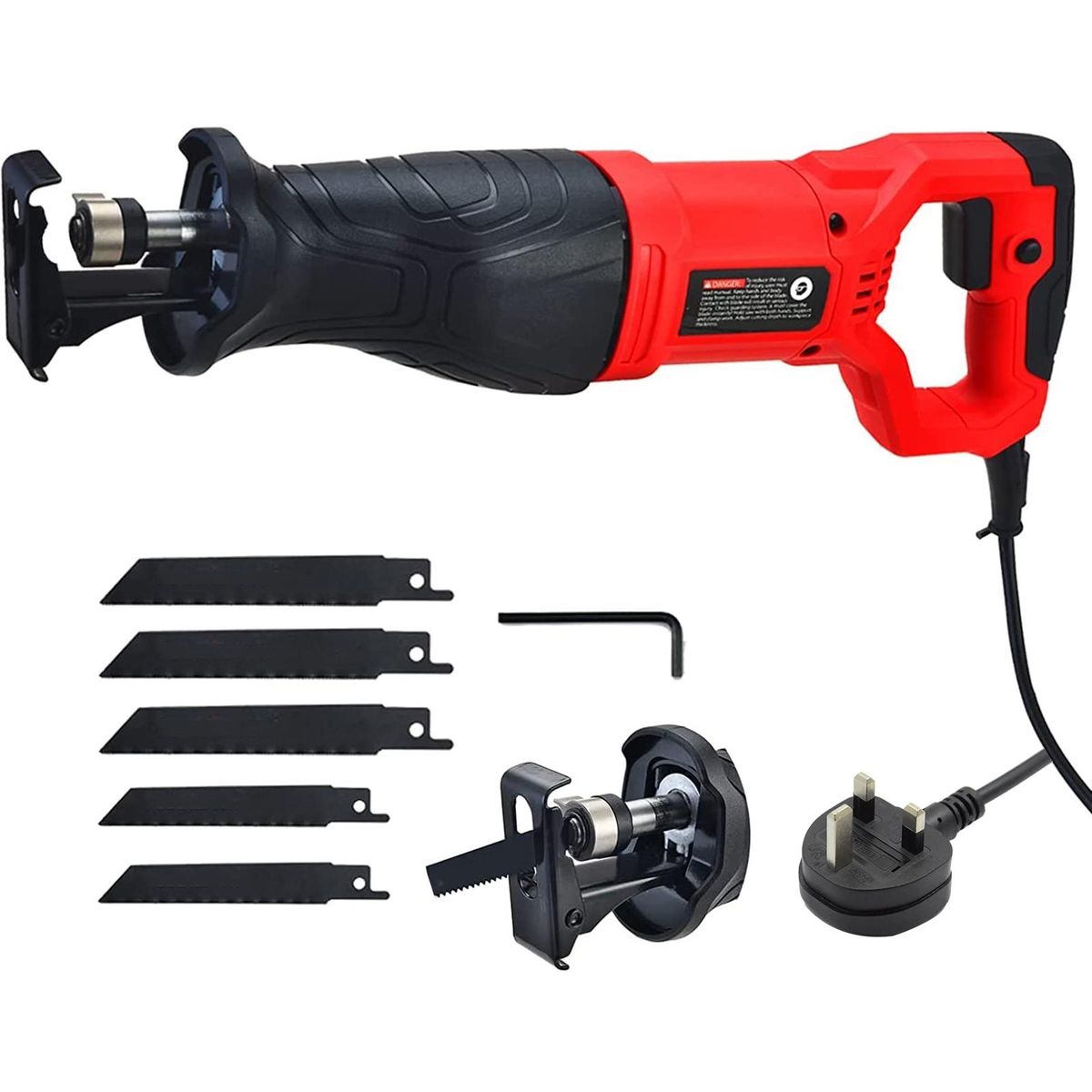 7.5A Reciprocating Saw 2800SPM No-load Speed Reciprocating Saw Corded Electric Hand Saw with 5 Blades for Cutting Wood Metal and PVC RED  UK
