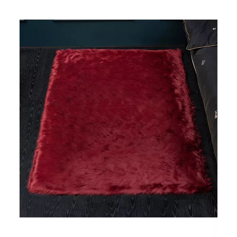 Fluffy Red Shaggy Faux Sheepskin Fur Centre Rug