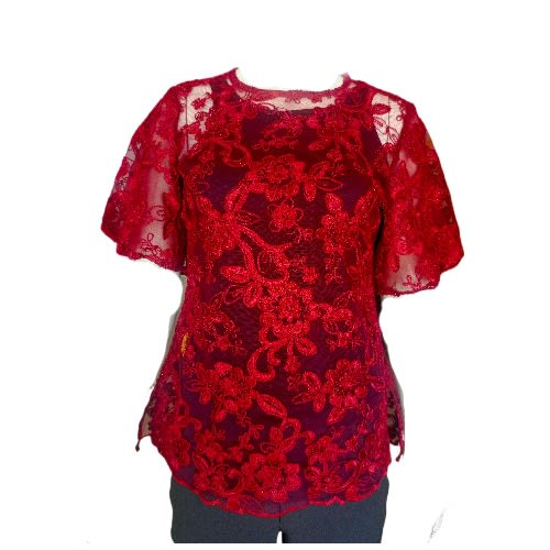 See Through Lace Blouse Wine Lbs-9439