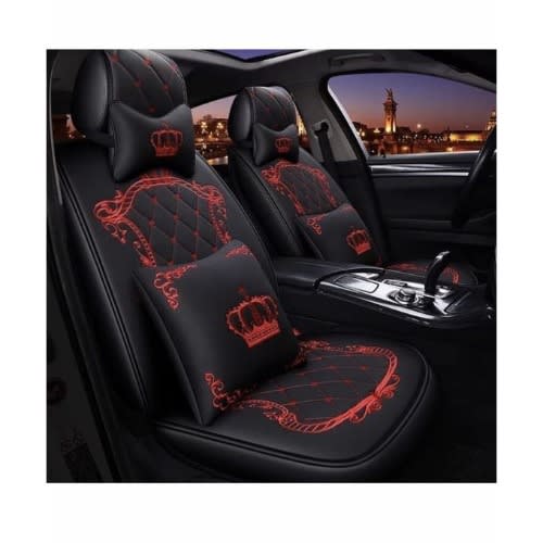 Crown - 5 Seater Leather Car Seat Cover Red & Black