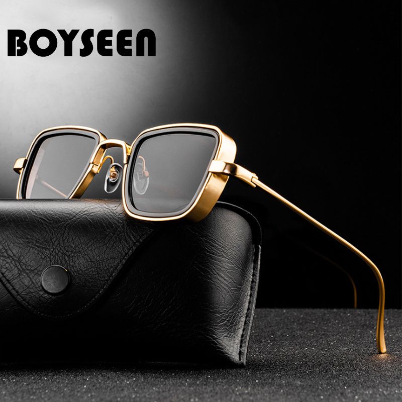BOYSEEN New Indian Explosion Sunglasses Men Retro Thick Edge Metal Frame Trend Sunglasses 58157X