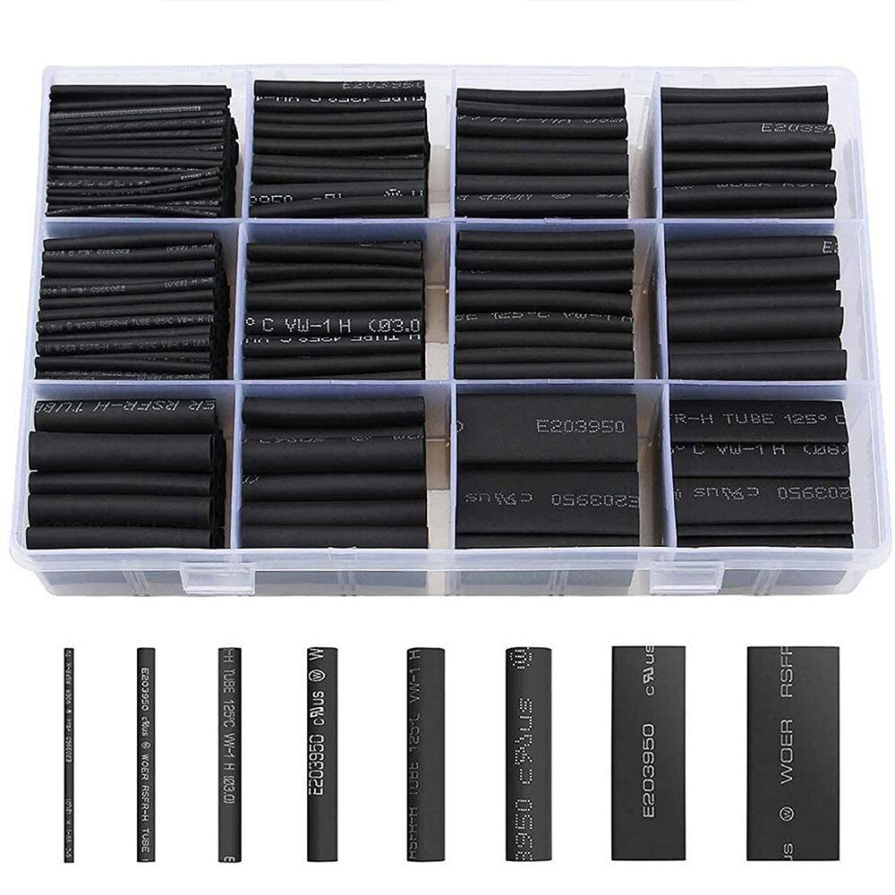650pcs Heat Shrink Tubing Black Ratio 2:1 Insulation