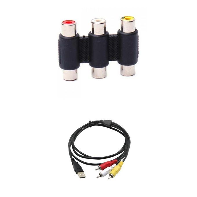 USB To 3 RCA Video AV A/V Splitter Cable +Female To Female 3 RCA