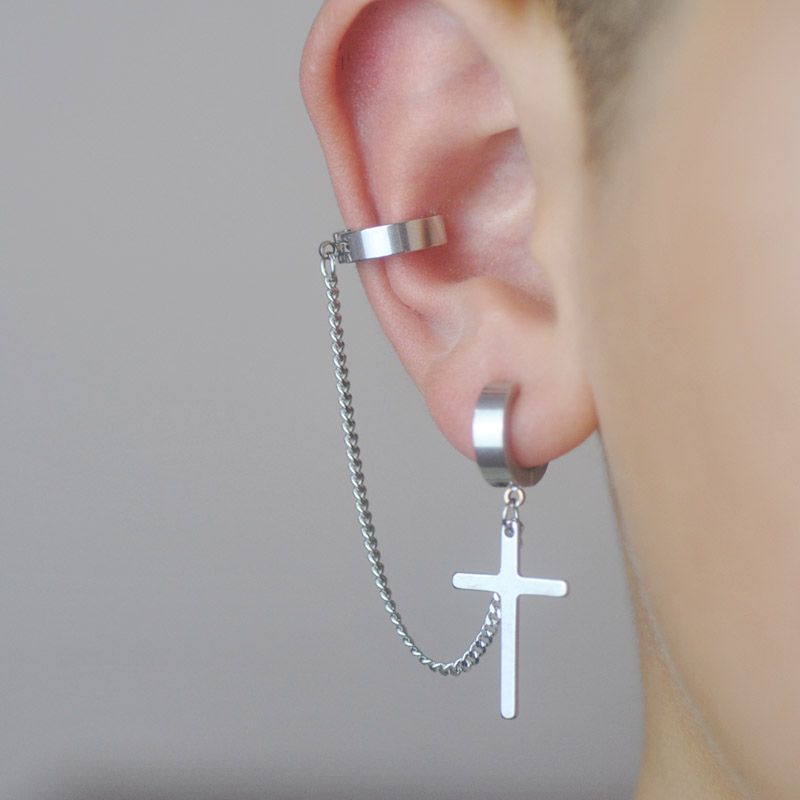 1Pcs Fashion Punk Cross Clip Earring