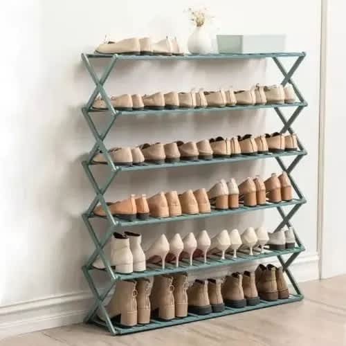 Multi-purpose Foldable Bamboo Shoe Rack - 5 Layers - Green