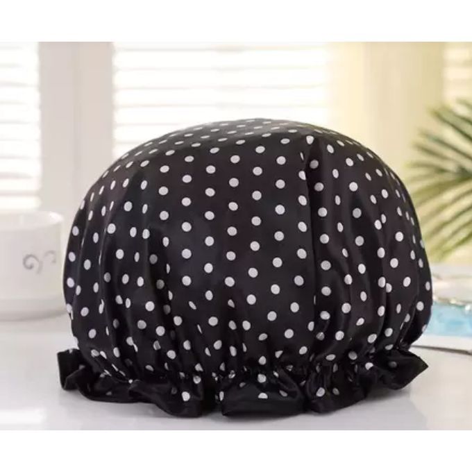 Dual Usage Double Polyester Shower Cap Satin Bonnet Cap - BLACK