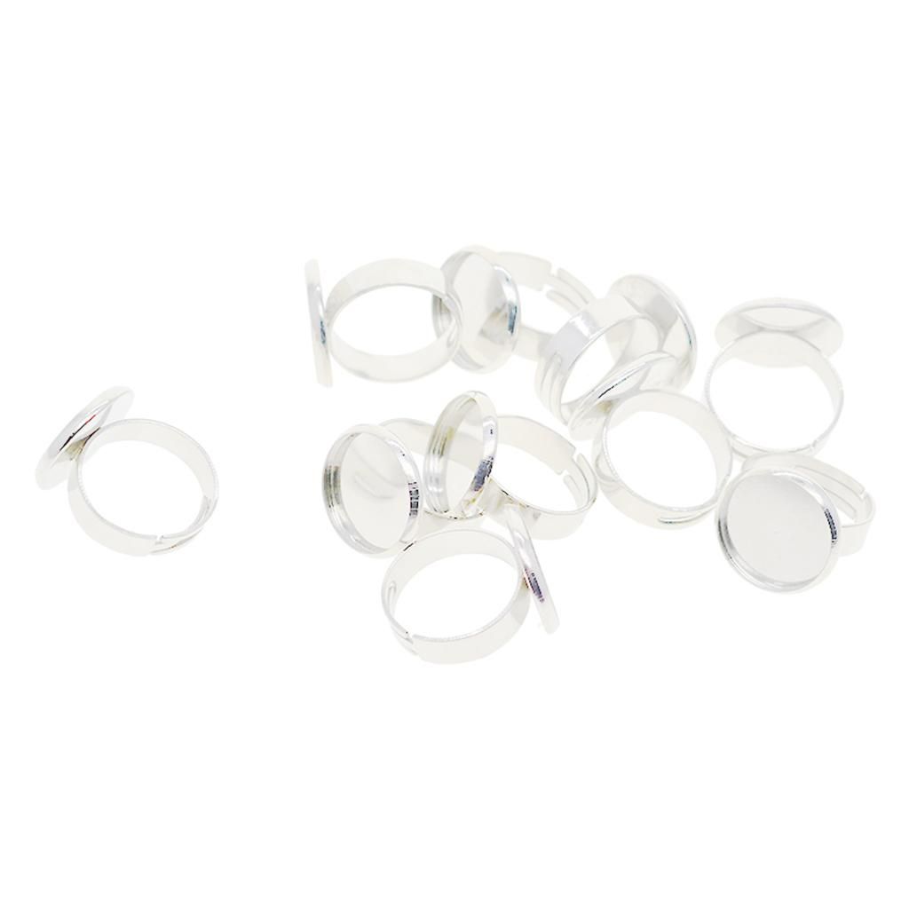 10pcs Adjustable Brass Ring Base Bezel Pad Blanks DIY For 16mm Silver