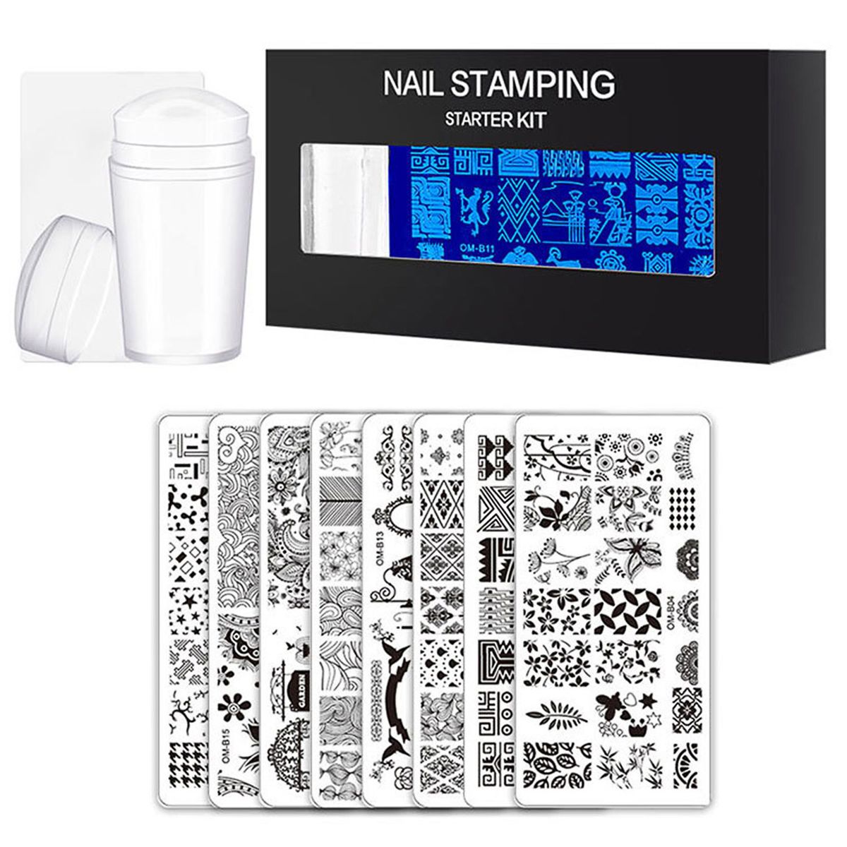 10Pcs/Set Nail Stamping Plates With Silicone Clear Stamper