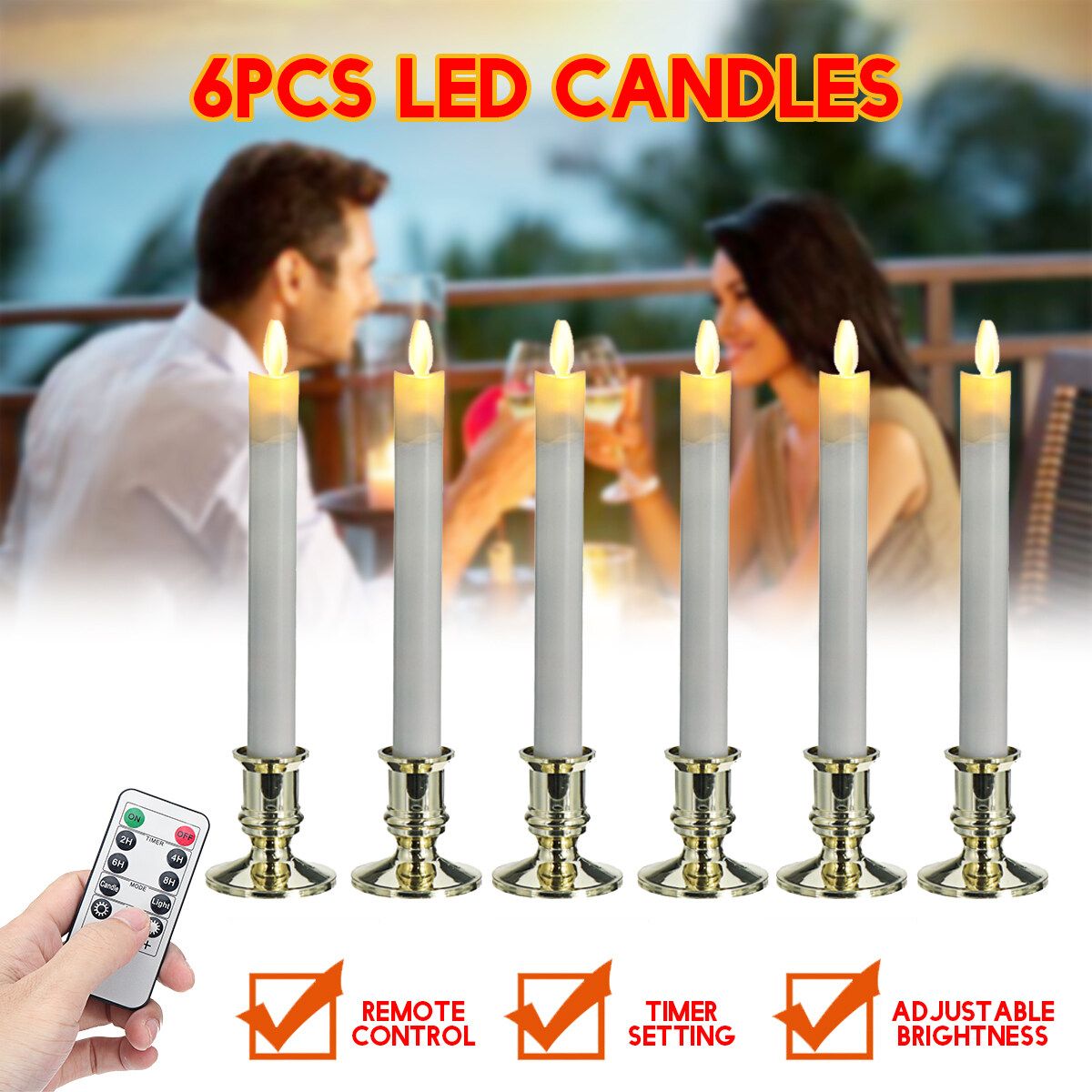 6Pcs Electric LED Candles Flameless Light Remote Control