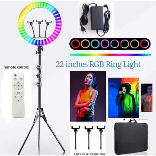 Led Multicolored Rainbow Ring Light With Tripod Stand + Remote -22 ''