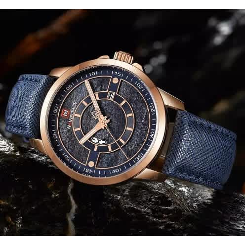 Leisure Military Water Resistant Blue Leather Watch