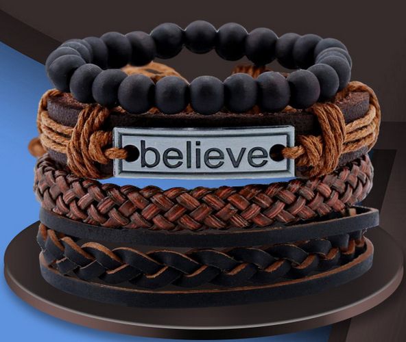 Set Of Classy Unisex Believe  Braided Leather  Bracelet